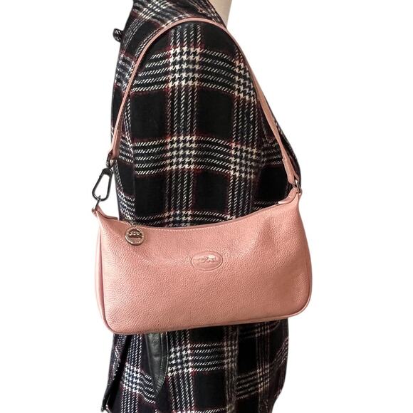 Vintage Longchamp Le Foulonné Pink Leather Shoulder Bag Y2K Silver Baguette - Picture 4 of 7